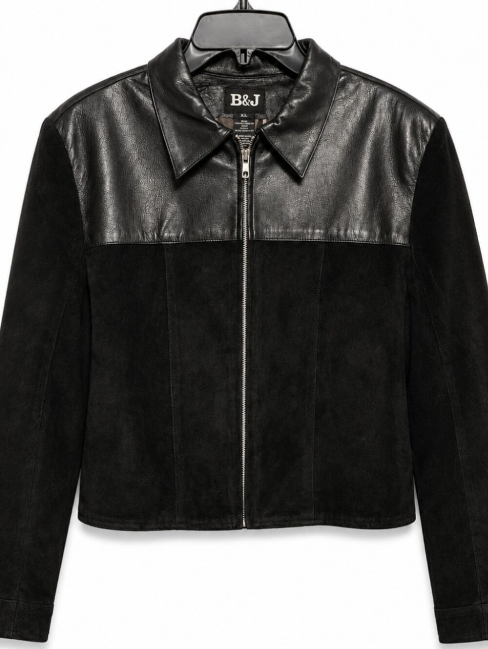 Women's XL Genuine Black Leather/Suede Zip-Front Jacket